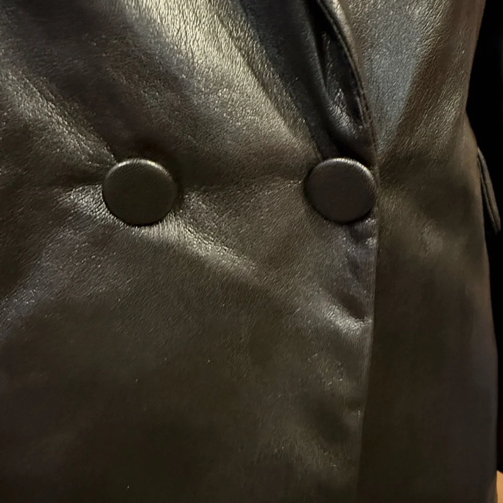 Alice + Olivia Kyrie Vegan Leather Blazer Romper | Black Faux Leather | Back Zip - Picture 3 of 10